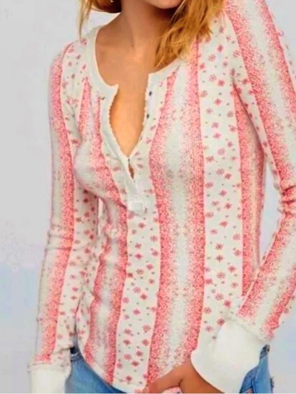🌸 Free People Lulu Lace Snowflake Henley | Size Medium | NWT/Like New | Boho Y2